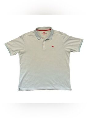 Tommy Bahama Polo Shirt Men’s XL Aqua White Striped Short Sleeve Golf Casual
